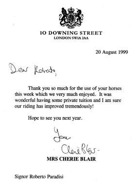 Letter of thanks from family Blair, august 1999